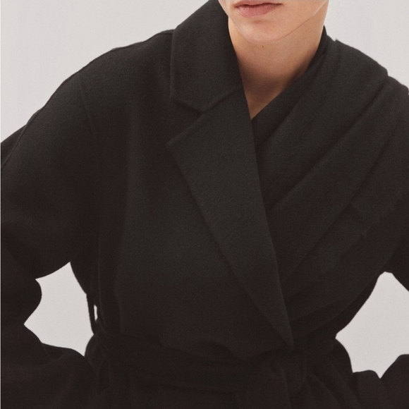 Mango Handmade Wool Blend Black Wrap Coat - Picture 5 of 16